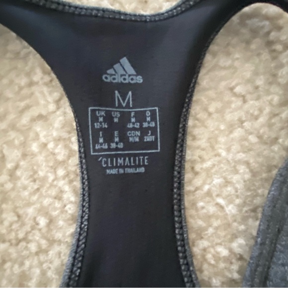 ADIDAS CLIMALITE Racerback Sports Bra Grey/White/Black Medium MSRP $55 - Picture 2 of 5